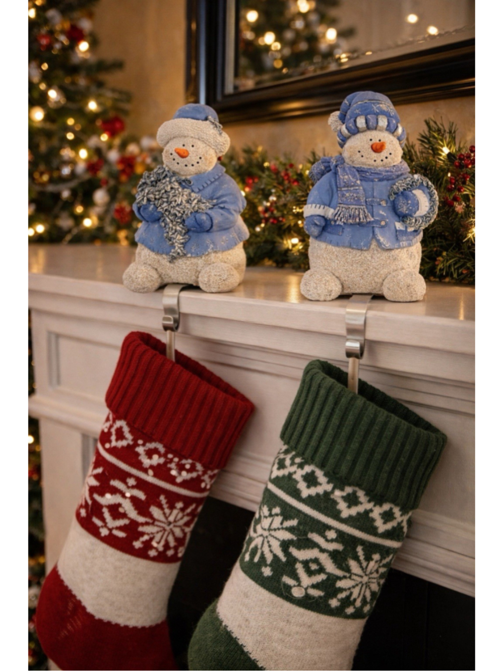 Heavy Snowman Stocking Holders Set of 2 Blue Winter Christmas Decor Y2K